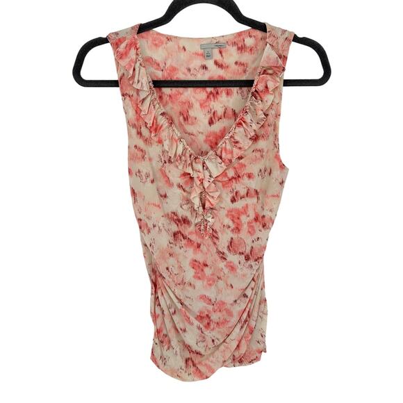 Halogen Chiffon Ruffled Sleeveless Blouse Pink Floral Summer Bohemian S Petite - Picture 1 of 9